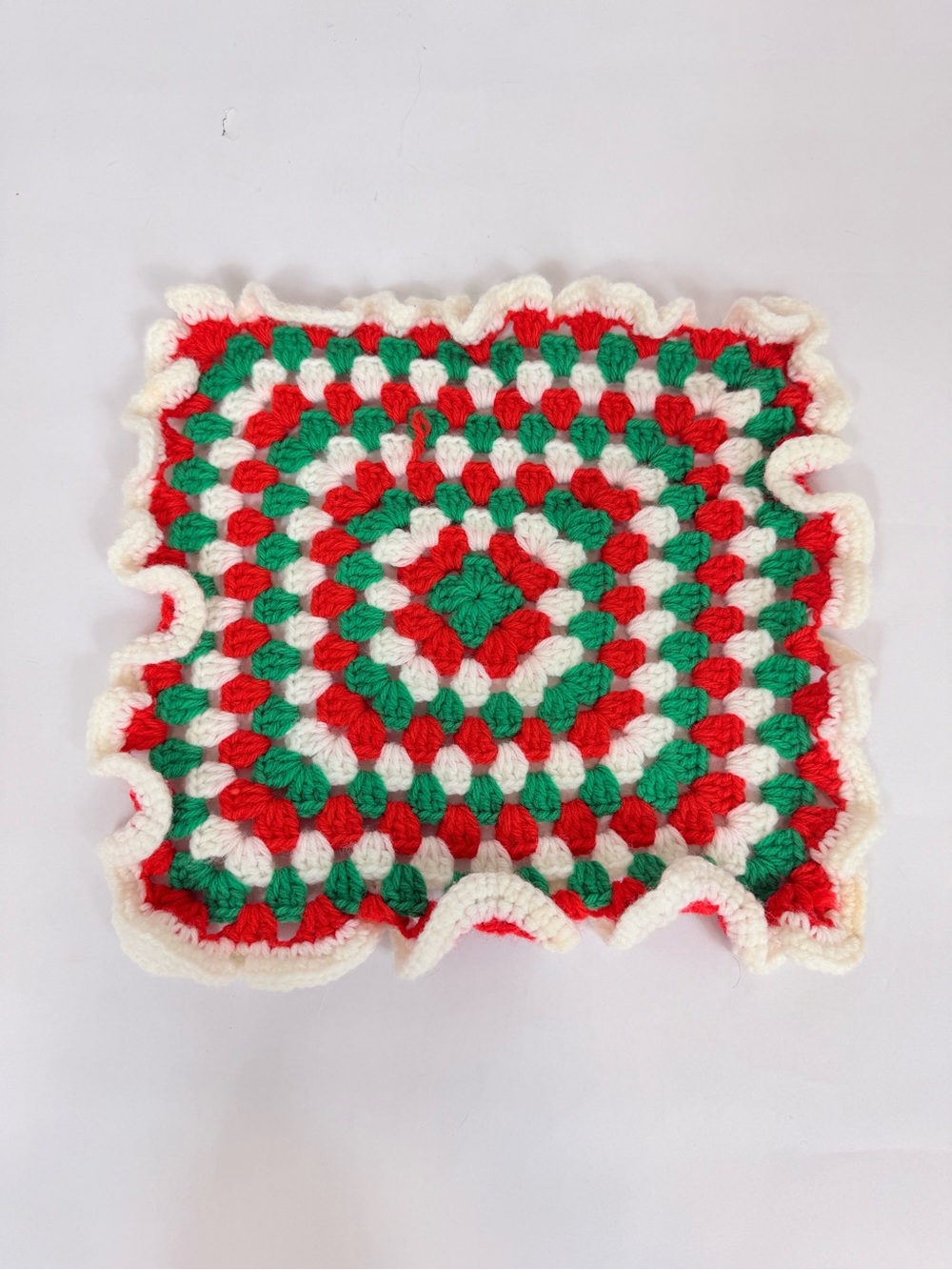 Handmade Christmas Crochet Square in Red, Green & White Vintage